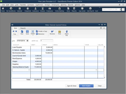 A QuickBooks 2014 indító beállítási próbaegyenlegének létrehozása