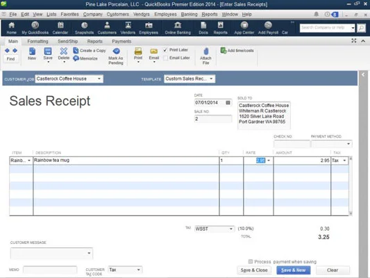 Értékesítési bizonylat rögzítése a QuickBooks 2014-ben