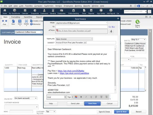Számlák e-mailben történő küldése a QuickBooks 2014-ben