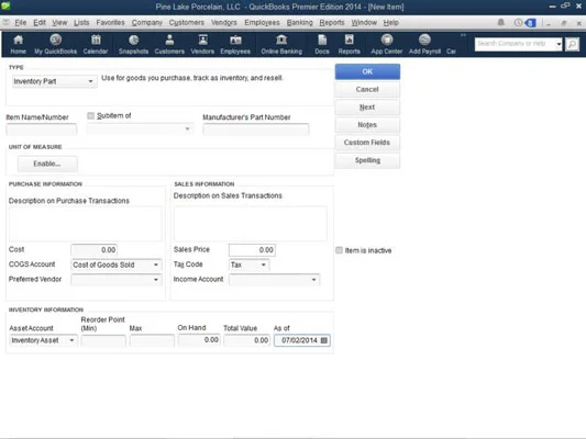 Leltárrész hozzáadása a QuickBooks 2014 cikklistájához