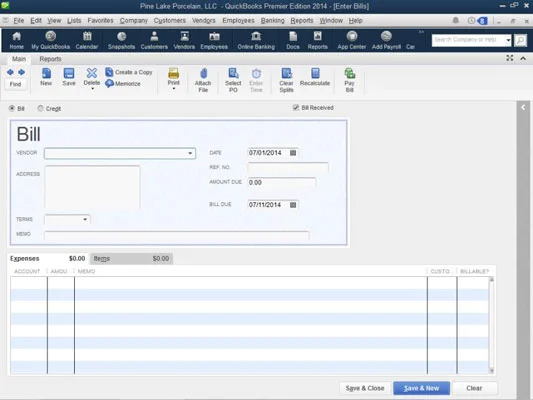 Írjon be egy számlát egy nem rögzített tétel nyugtáról a QuickBooks 2014-ben