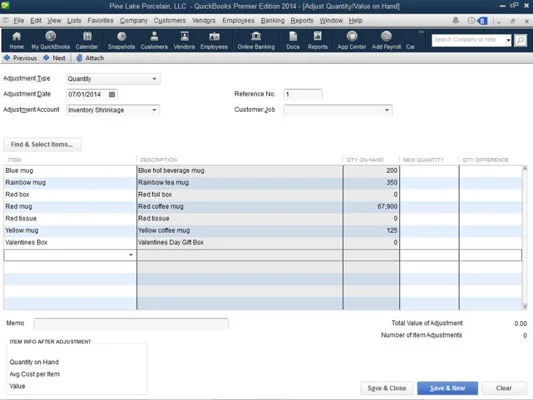 Állítsa be a fizikai számokat és a készletértékeket a QuickBooks 2014-ben