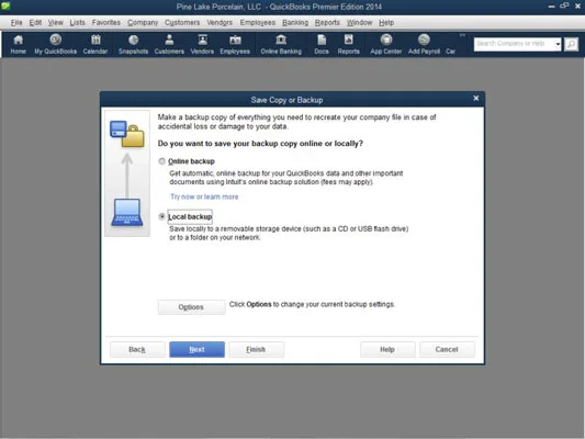 A QuickBooks 2014 online biztonsági másolatai