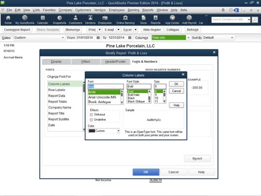 Használja a Fonts & Numbers lapot a QuickBooks 2014 jelentések módosításához