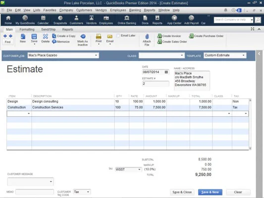 Az állásbecslések használata a QuickBooks 2014-ben