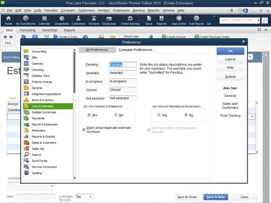 Az állásbecslések használata a QuickBooks 2014-ben