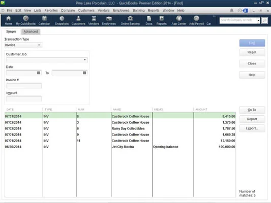A QuickBooks Szerkesztés menü parancsai
