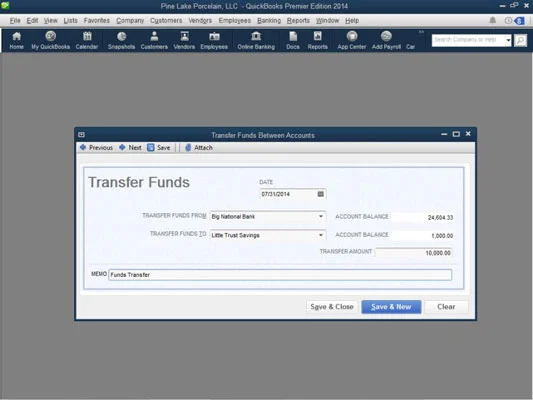 Pénz átutalása bankszámlák között a QuickBooks segítségével