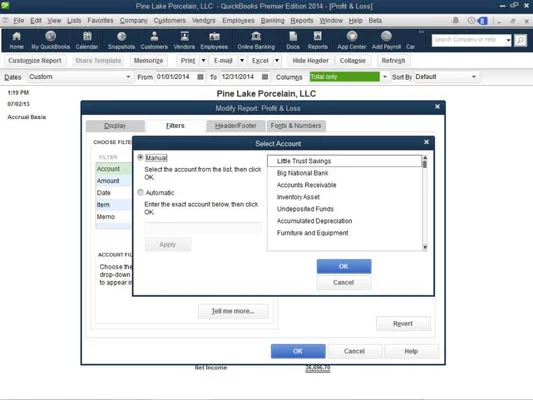 A QuickBooks 2014 jelentések módosításához használja a Szűrők lapot