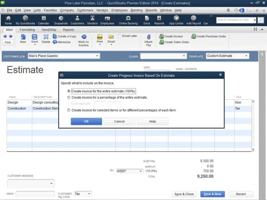 Progress Billing és QuickBooks 2014