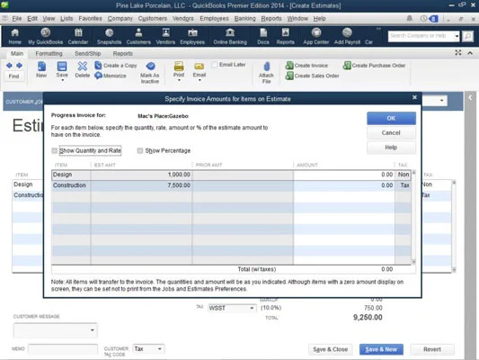 Progress Billing és QuickBooks 2014