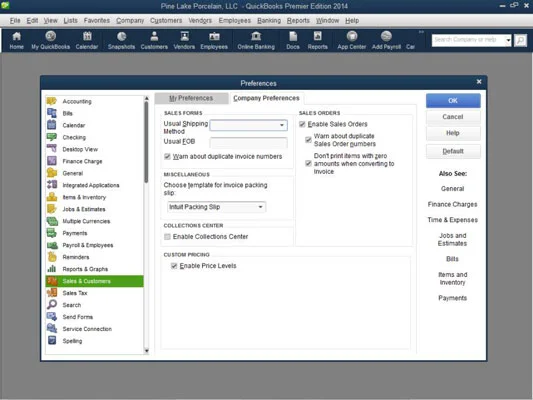 Adja meg az értékesítési és vásárlói beállításokat a QuickBooks 2014-ben