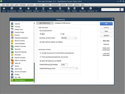 Állítsa be az idő- és költségbeállításokat a QuickBooks 2014-ben