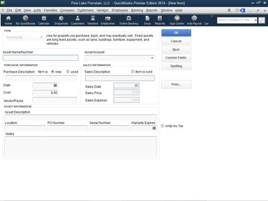Állítsa be a tárgyi eszközök listáját a QuickBooks 2014-ben