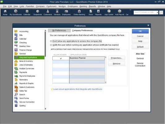 Integrált alkalmazások vezérlése a QuickBooks 2014-ben
