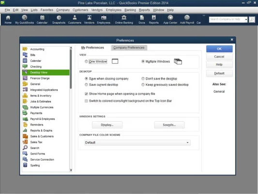 A QuickBooks 2014 asztali nézet megváltoztatása