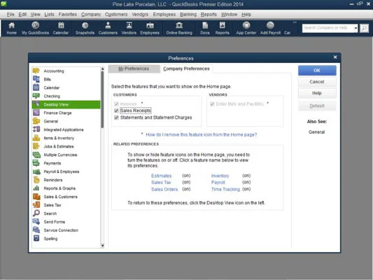 A QuickBooks 2014 asztali nézet megváltoztatása