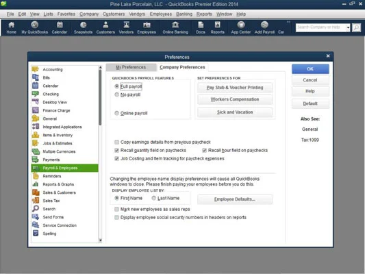 A bérszámfejtés működésének szabályozása a QuickBooks 2014-ben