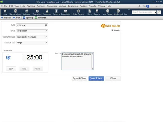 Time Single Activity for Time in QuickBooks 2014