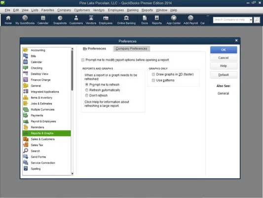 Adja meg a jelentések és grafikonok beállításait a QuickBooks 2014-ben