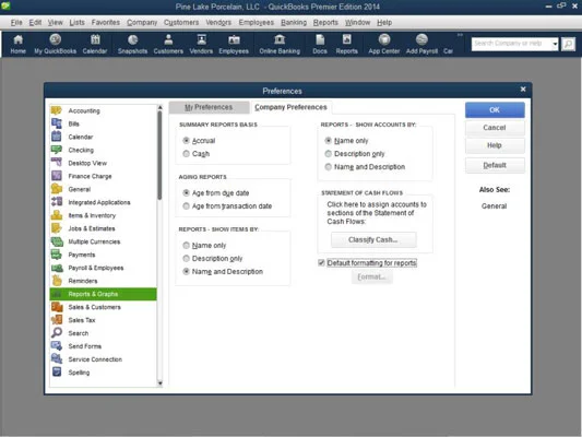 Adja meg a jelentések és grafikonok beállításait a QuickBooks 2014-ben