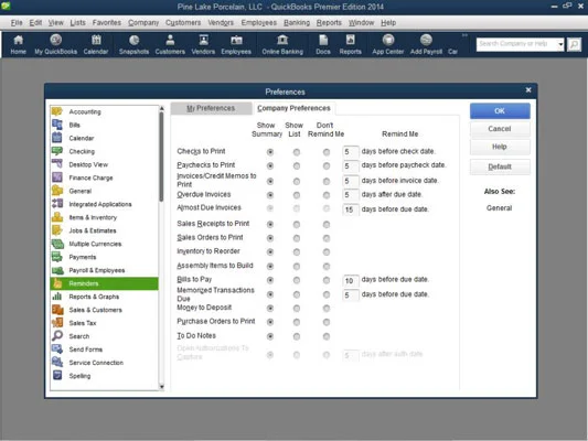 Állítson be emlékeztetőket a QuickBooks 2014-ben