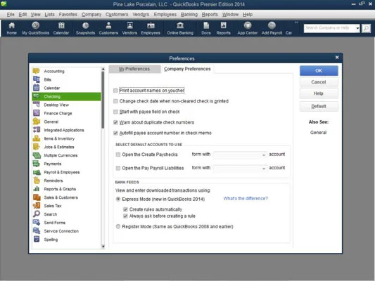 Állítsa be az ellenőrzési beállításokat a QuickBooks 2014 alkalmazásban