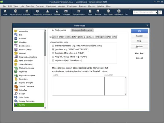 Helyesírás-ellenőrzés vezérlése a QuickBooks 2014-ben