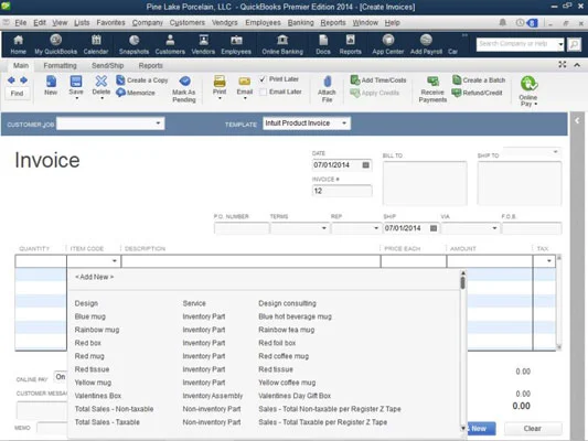 Tétellistája a QuickBooks 2014-ben