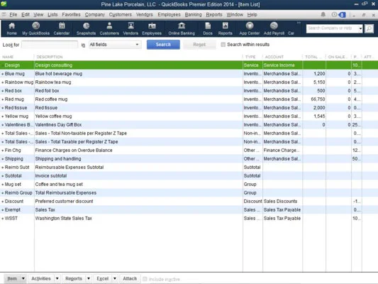 Tétellistája a QuickBooks 2014-ben