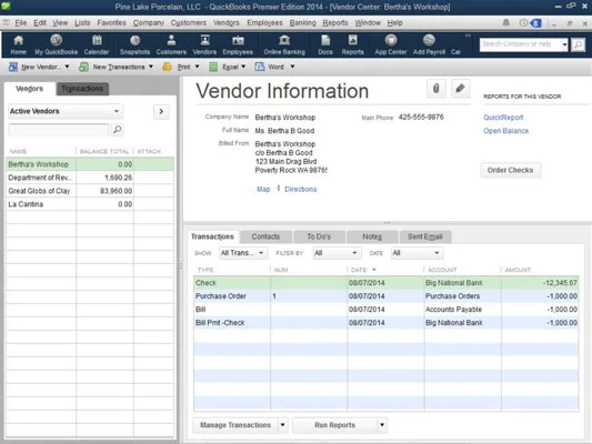 Eladói menüparancsok a QuickBooks 2014-ben