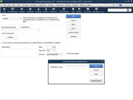 Adjon egyéni mezőket a QuickBooks 2014 elemlistájának elemeihez