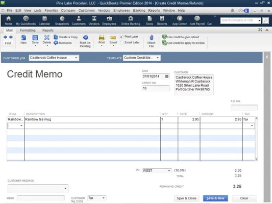 Как да записвате кредитни известия в QuickBooks 2014