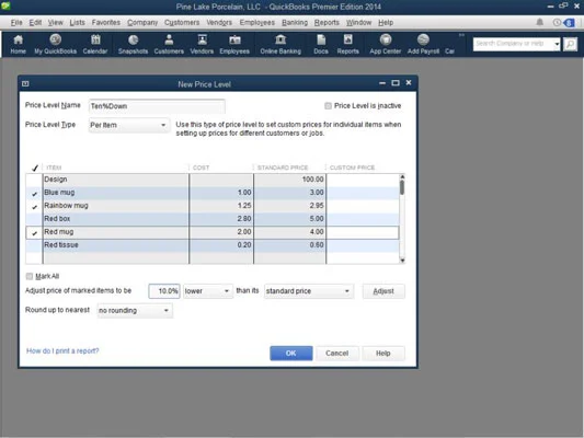 Как да коригирате нивата на цените в QuickBooks 2014