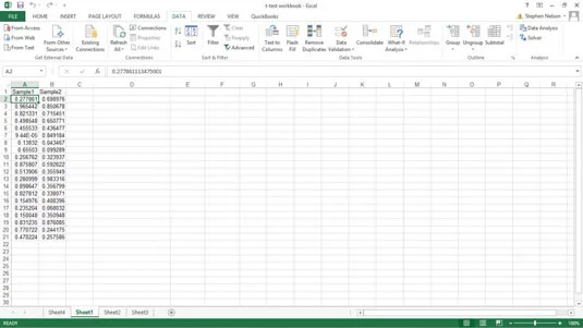 Kā lietot t-test datu analīzes rīku programmā Excel
