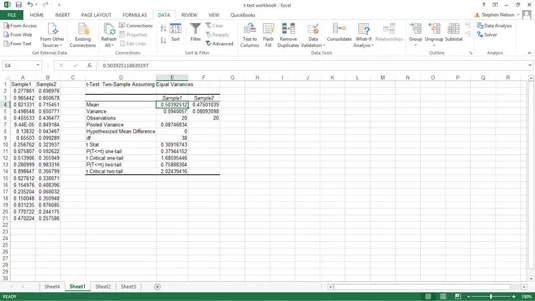 Kā lietot t-test datu analīzes rīku programmā Excel