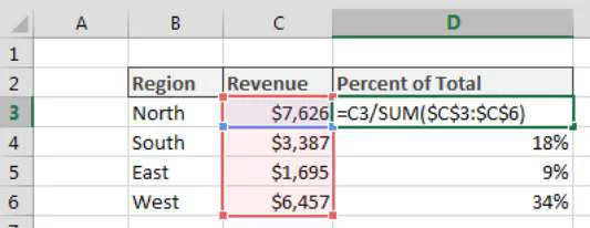 Procentuālā sadalījuma aprēķināšana programmā Excel
