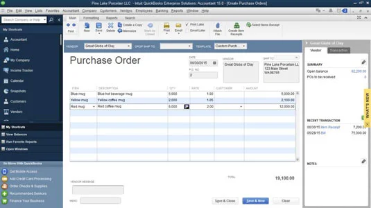 Megrendelés kitöltése a QuickBooks 2015-ben