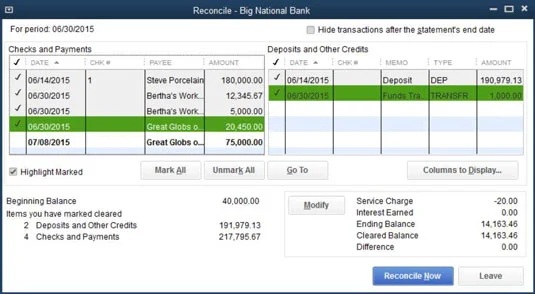 Как да балансирате банкова сметка в QuickBooks 2015