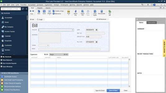 Számlák rögzítése a QuickBooks 2015 segítségével, a Számlafizetés módja