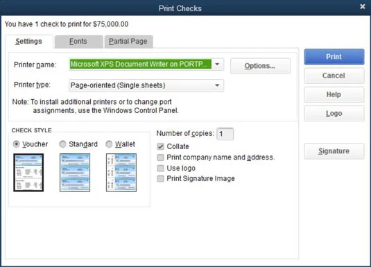 Csekk nyomtatása a QuickBooks 2015 segítségével
