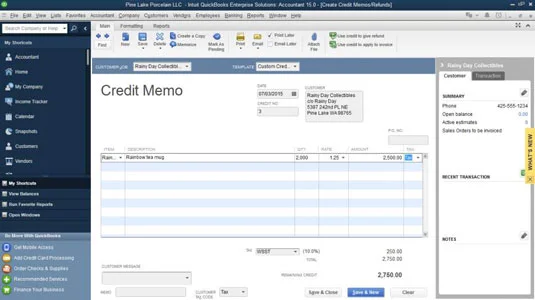 Hogyan készítsünk hiteljegyzetet a QuickBooks 2015-ben