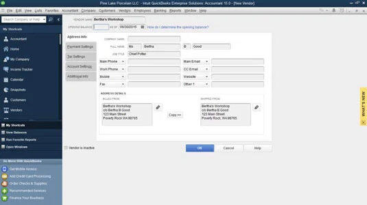 Szállítók hozzáadása a QuickBooks 2015 szállítólistájához