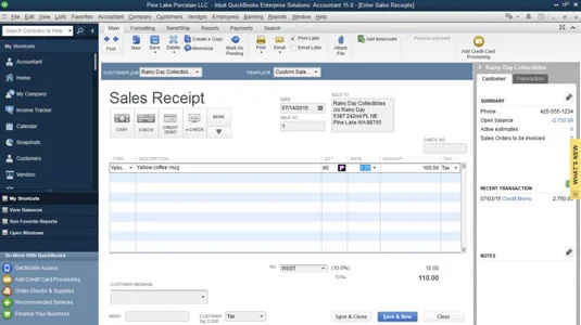 Értékesítési bizonylat rögzítése a QuickBooks 2015-ben