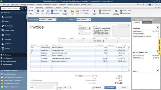 Különleges tételek létrehozása a QuickBooks 2015 számláihoz