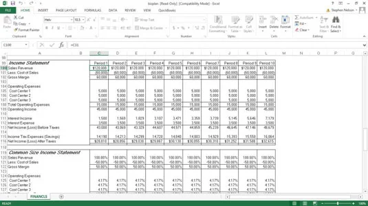A QuickBooks üzleti tervének eredménykimutatása