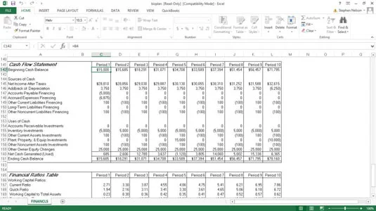A QuickBooks üzleti terv munkafüzet pénzforgalmi kimutatása