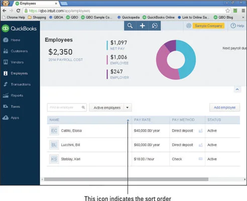 A QuickBooks online listáinak rendezése