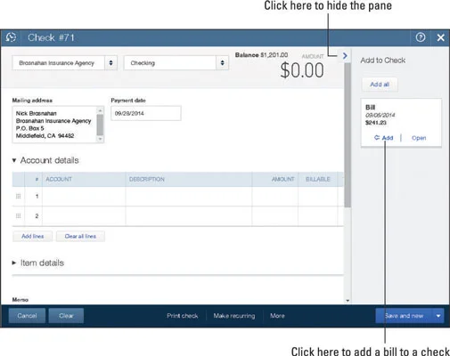 Hogyan írjunk csekket egy kiegyenlített számláról a QuickBooks Online-ban