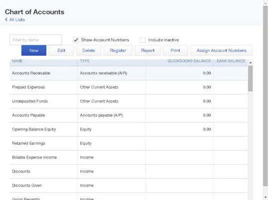 A QuickBooks Online számladiagram frissítése